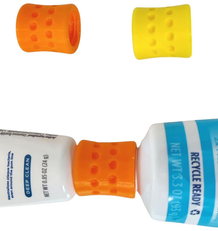 Generic adaptador en uso recargando tubo Crest o Colgate sin derrames