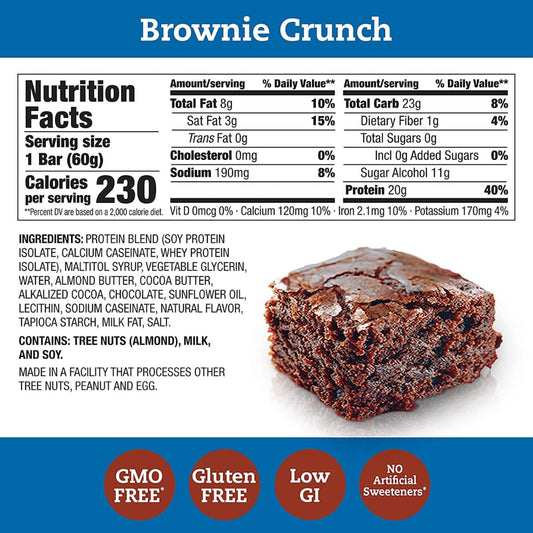 Barra Genérica Proteína Brownie Crunch en envase de 60 g para viaje.