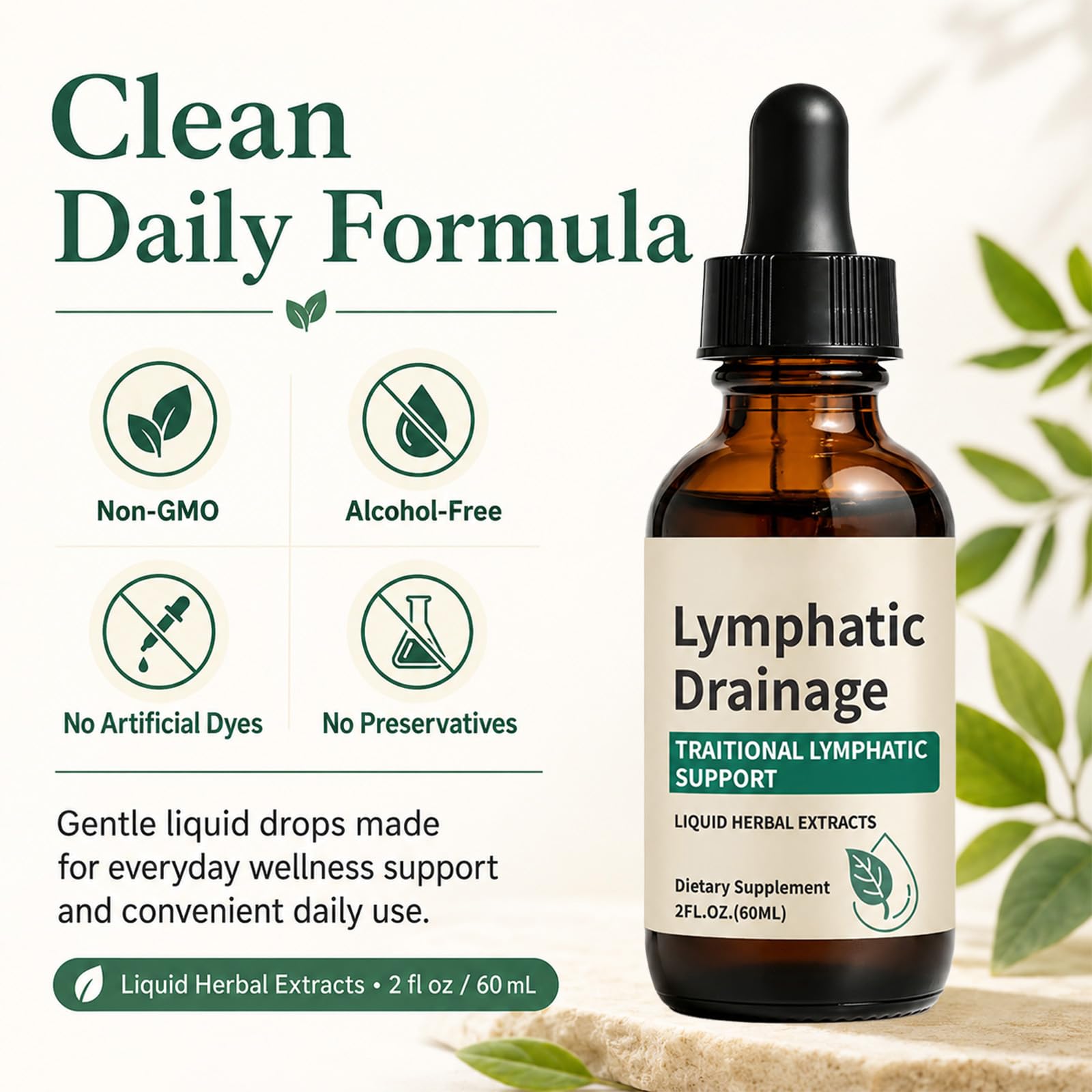 Generic etiqueta con lista de ingredientes de Lymphatic Drainage Drops para transparencia