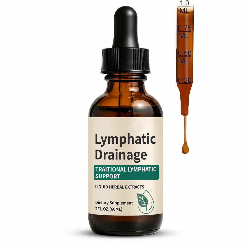 Generic envase frontal de Lymphatic Drainage Drops mostrando formato y beneficio práctico