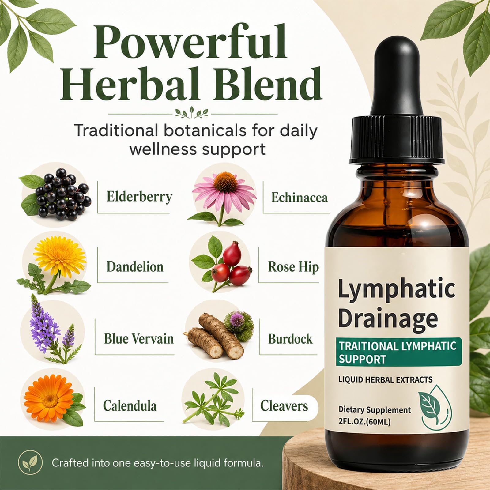 Generic saúco y equinácea como ingredientes en Lymphatic Drainage Drops para apoyo natural
