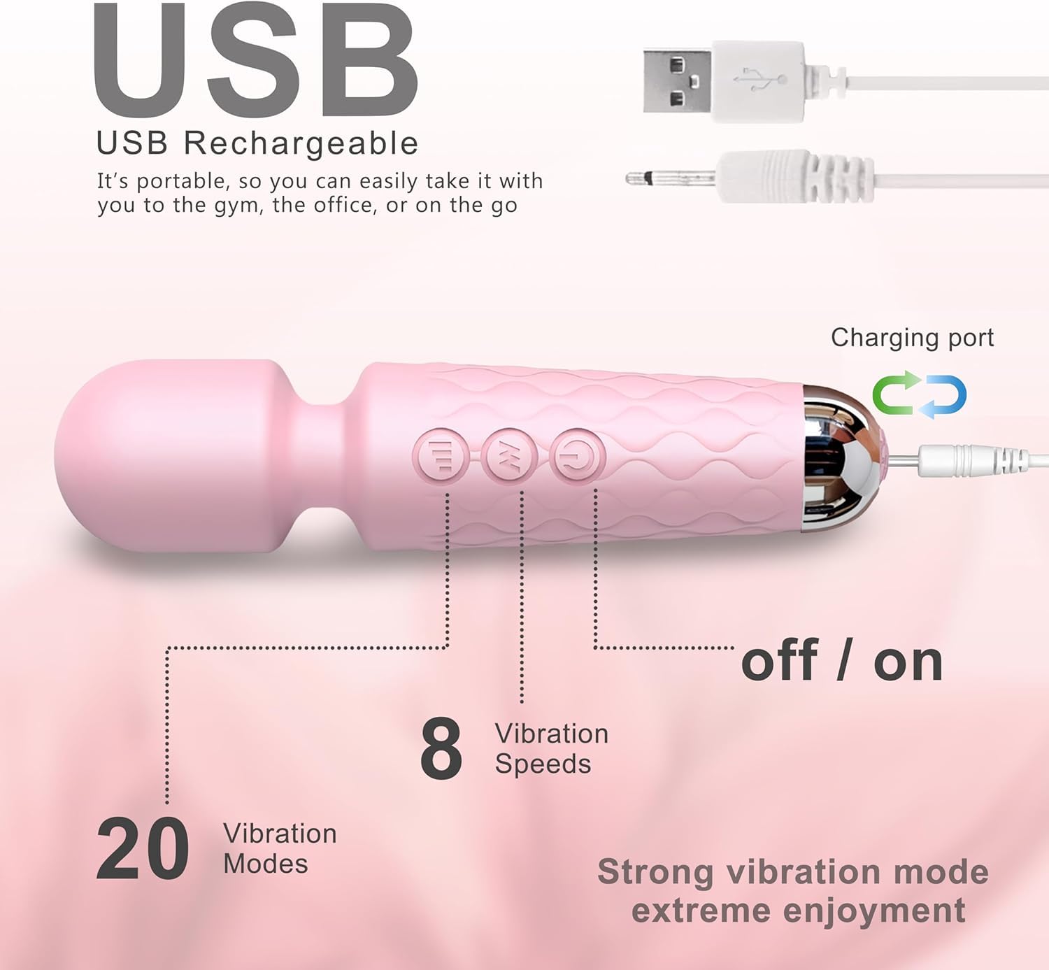 Generic masajeador rosa detalle de cabezal de silicona suave para contacto seguro