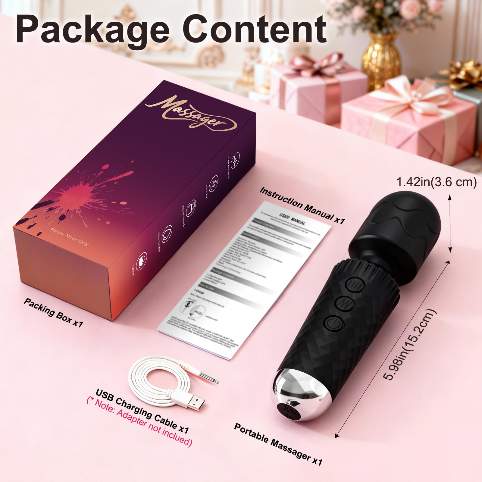 Generic Rose Black detalle del puerto de carga USB, recargable y práctico