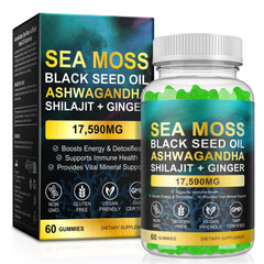 Generic gomitas sea moss frontal mostrando envase y beneficios visuales