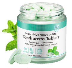 Generic envase frontal de Tabletas de pasta dental Natural Peppermint mostrando 150 tabletas y diseño reutilizable