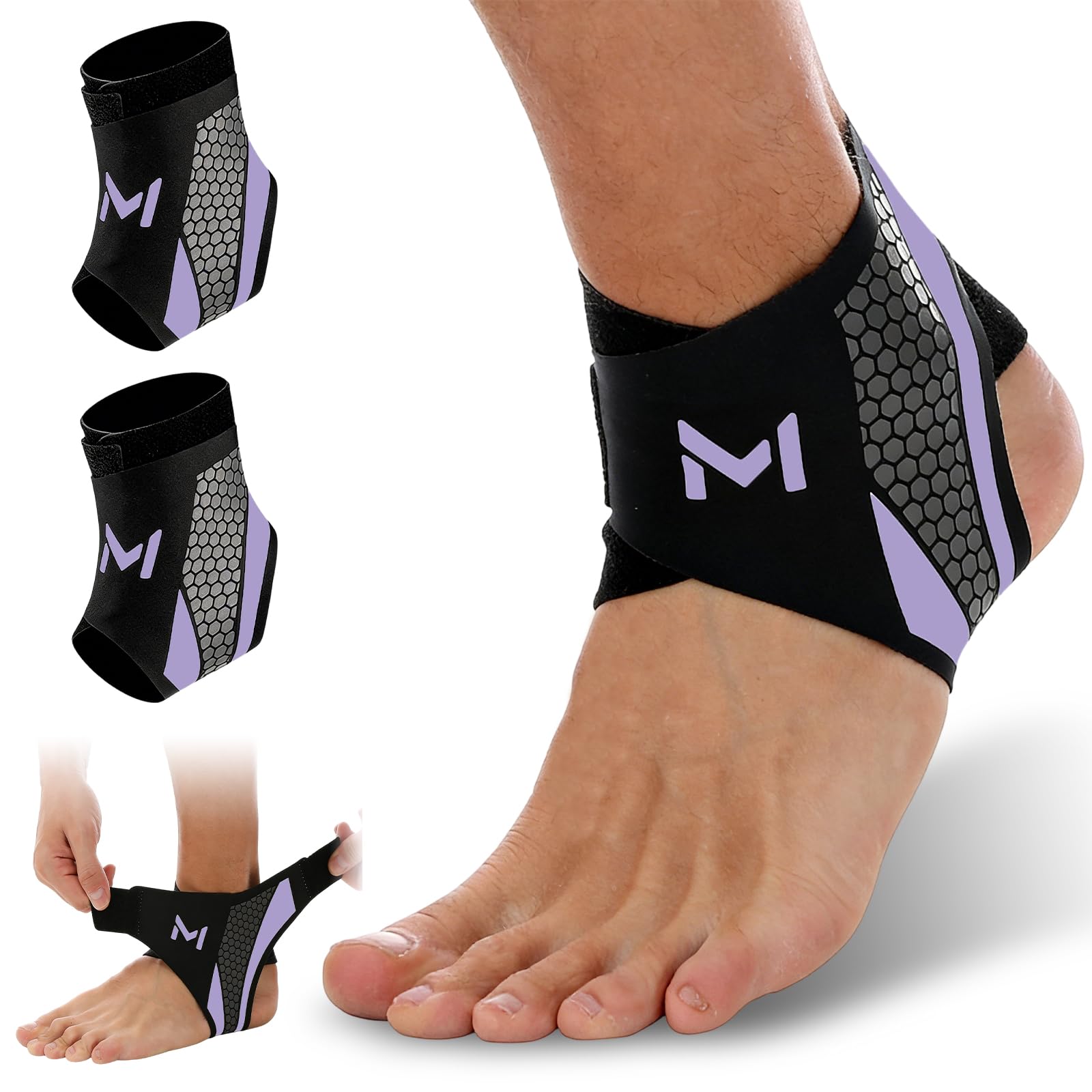 Generic tobillera frontal mostrando el diseño morado y ajuste seguro