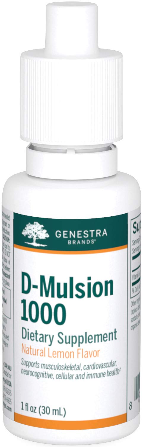 Genestra D-Mulsion 1000 frontal mostrando el frasco y beneficio de dosificación precisa