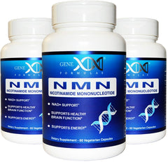 Genex Formulas frasco frontal mostrando pack de tres frascos y beneficio de respaldo