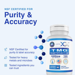 Sello NSF en etiqueta Genex Formulas destacando verificación de calidad