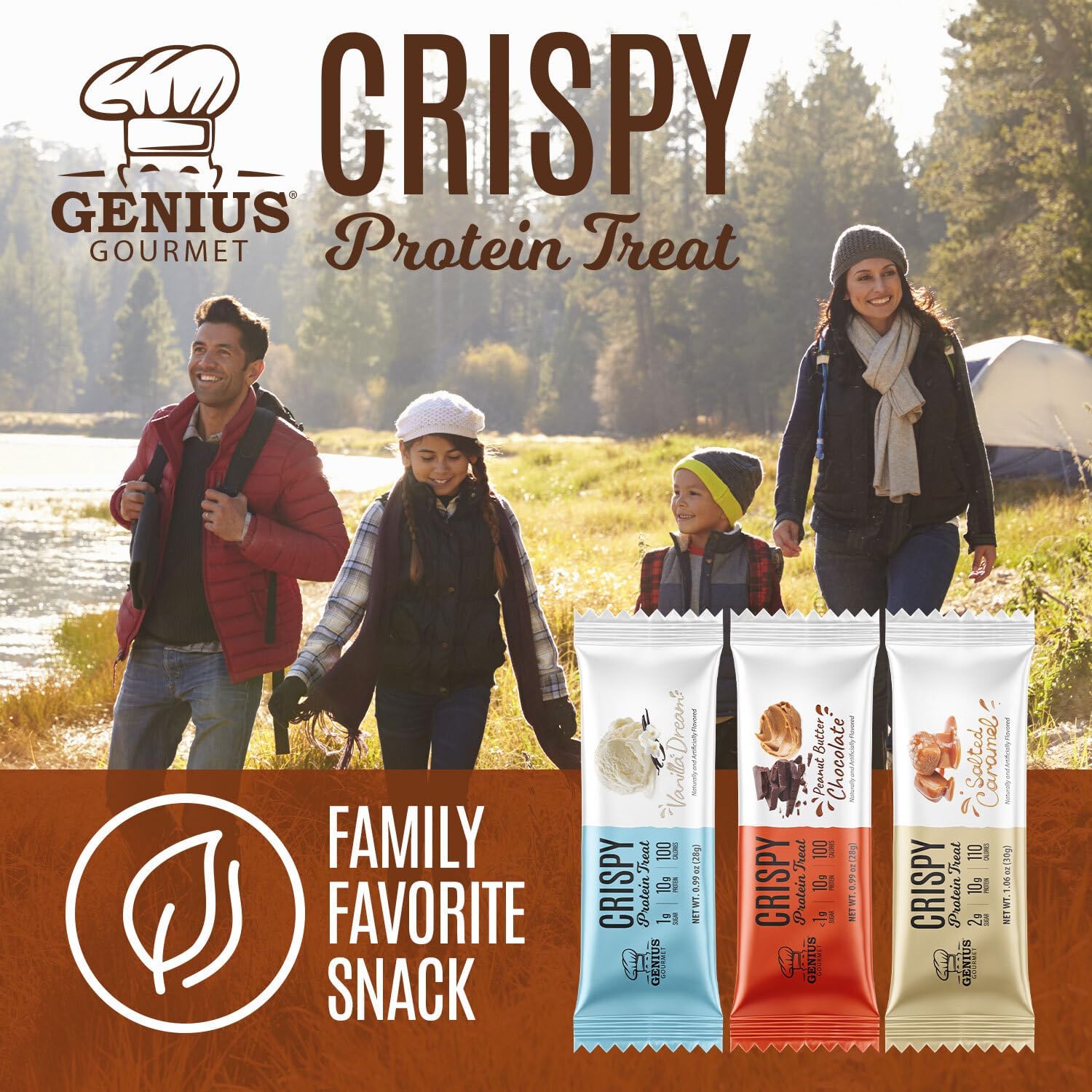 Genius Gourmet empaque lateral con información sobre ingredientes y beneficios