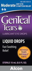 Genteal envase 15 mL frontal mostrando etiqueta y tamaño, alivia sequedad ocular