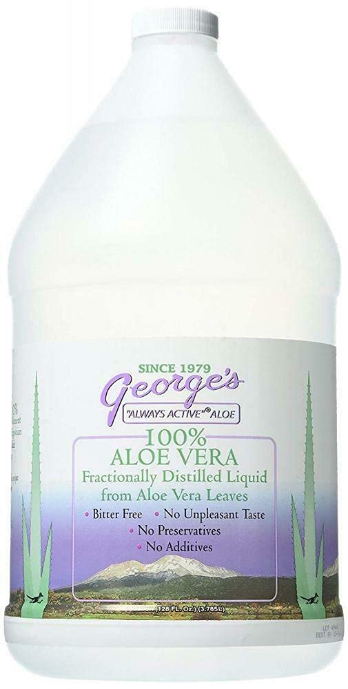 George's aloe presentación frontal, etiqueta clara y beneficios de pureza
