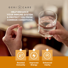 GeriCare etiqueta nutricional destacada con información de vitaminas