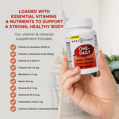 GeriCare etiqueta con lista de ingredientes y vitaminas clave como ventaja informativa