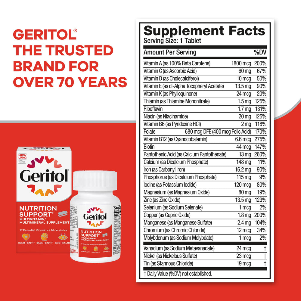 Familia hablando en cocina con Geritol sobre la mesa para bienestar