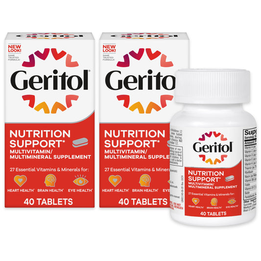 Geritol frontal del empaque mostrando beneficio de 27 nutrientes