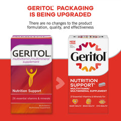 Etiqueta Geritol destacando lista de 27 vitaminas y minerales
