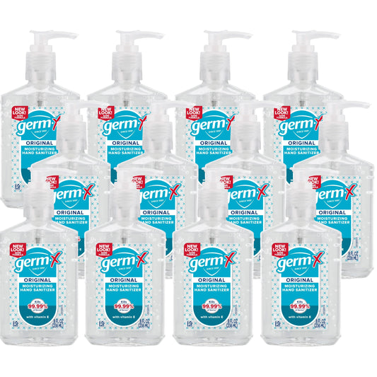 Germ-X frente de la botella con bomba mostrando diseño y fácil acceso