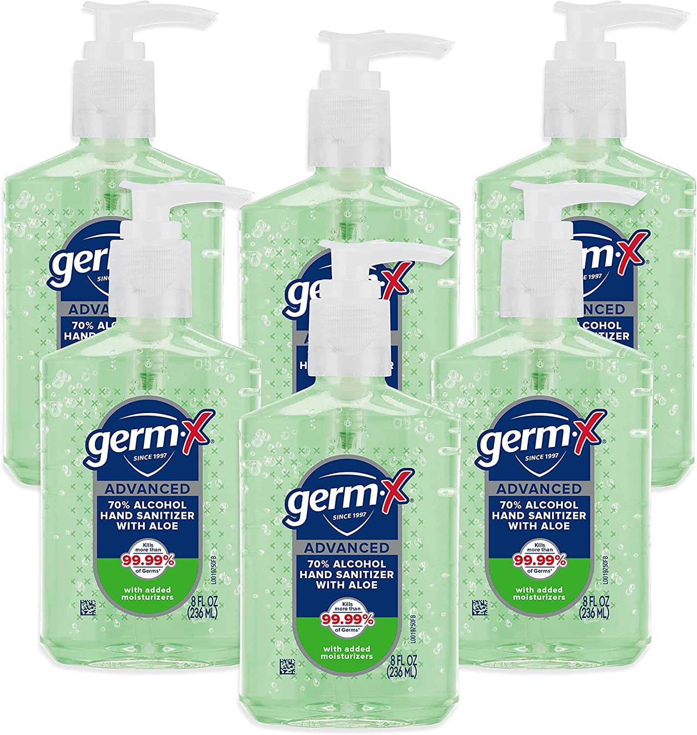 Germ-X botella frente con pump mostrando dosificación rápida y cómoda