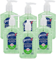 Germ-X botella frente con pump mostrando dosificación rápida y cómoda