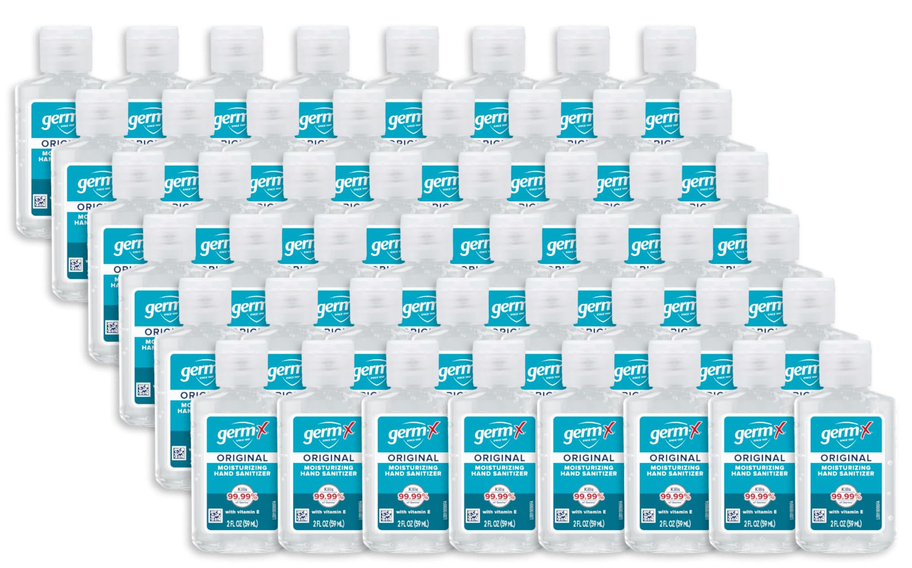 Germ-X frente del envase mostrando tamaño portátil y diseño práctico