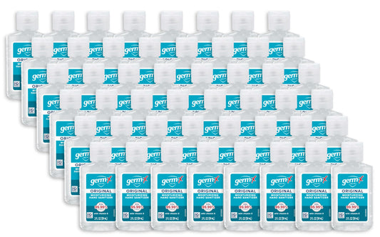 Germ-X frente del envase mostrando tamaño portátil y diseño práctico