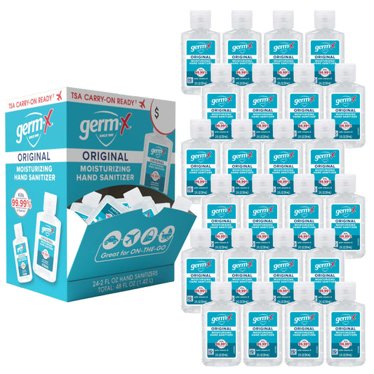 Germ-X vista frontal del paquete de 24, conveniente para abastecer espacios
