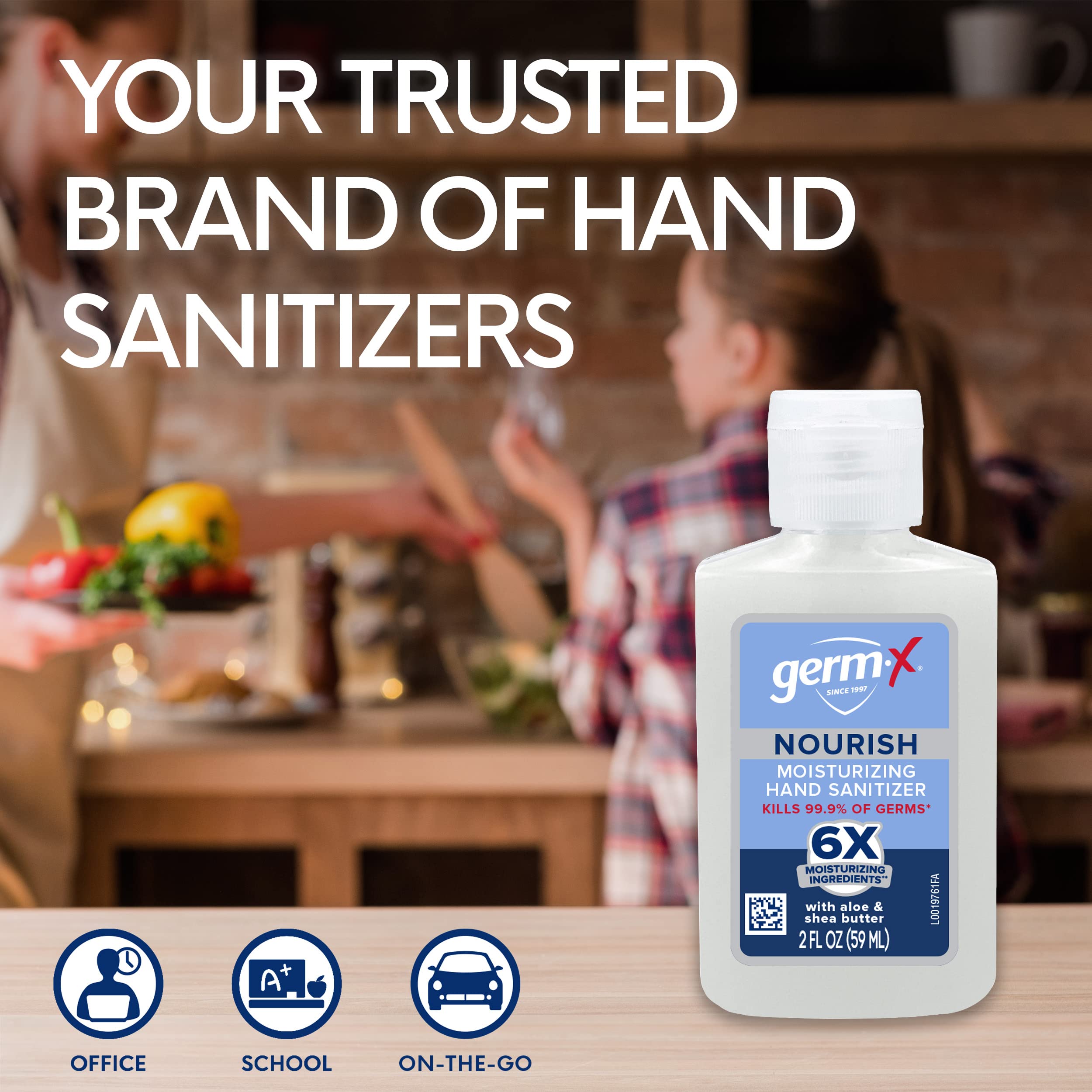 Germ-X etiqueta con ingredientes clave y beneficios visibles