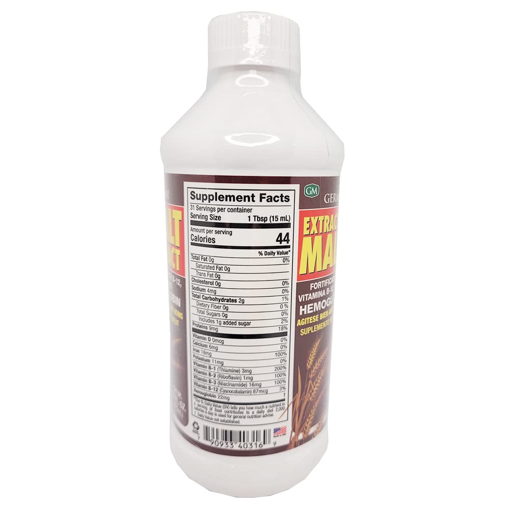 Germa Malt Extract ingredients label providing vitamins and minerals information.