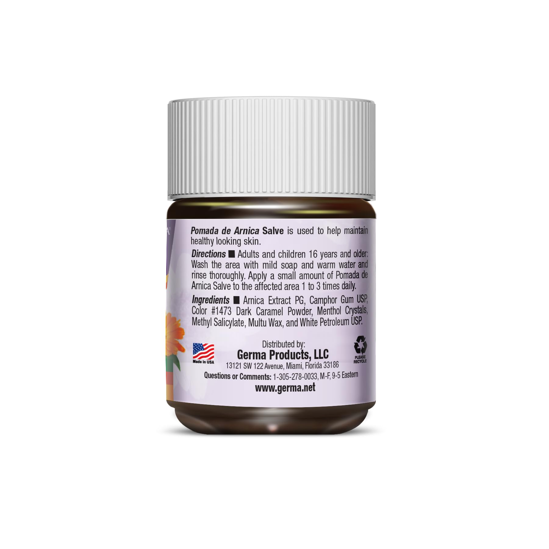 Germa envase 2 oz junto a objeto para mostrar escala y portabilidad