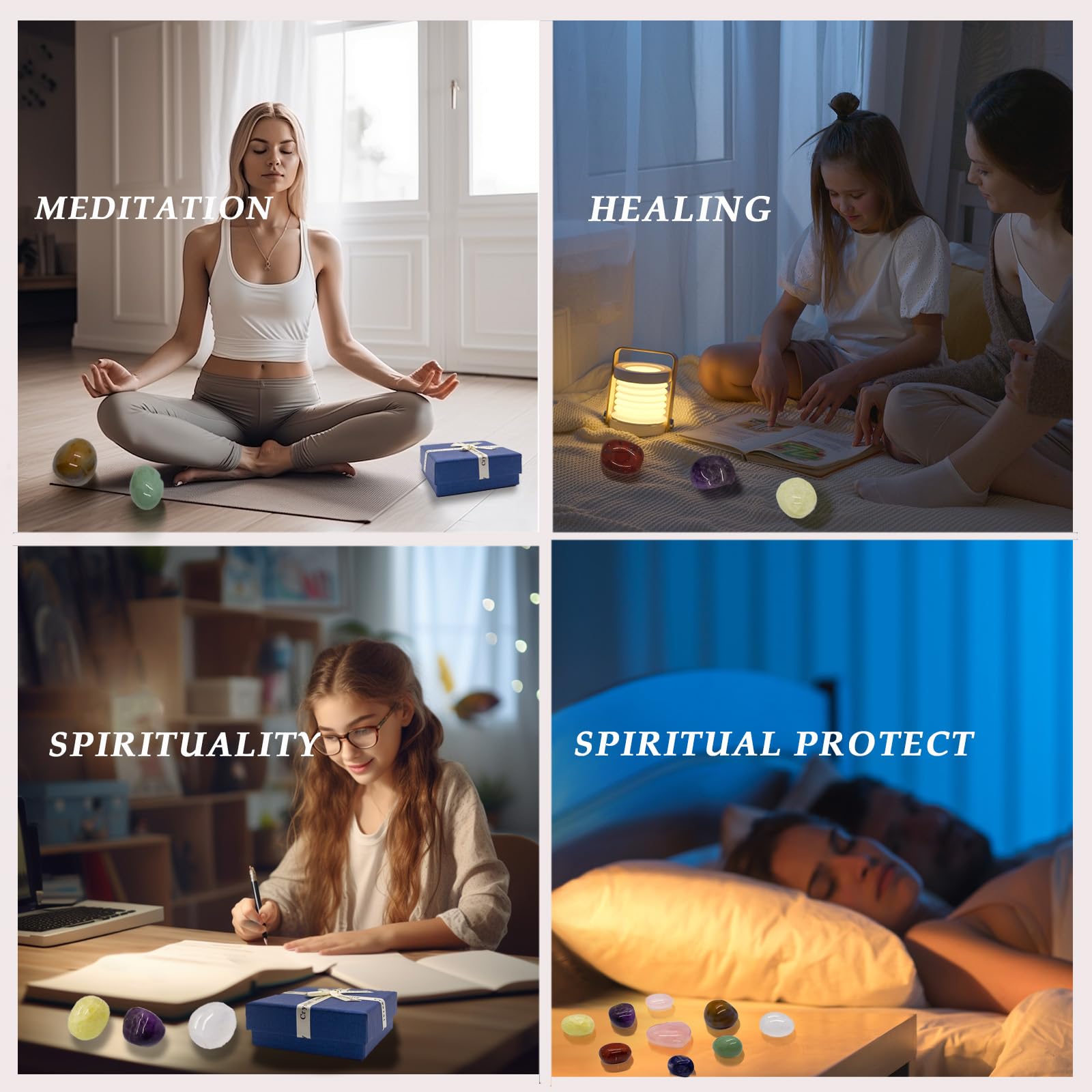 Gexloryn piedras dispuestas en altar de yoga, ambiente sereno creado
