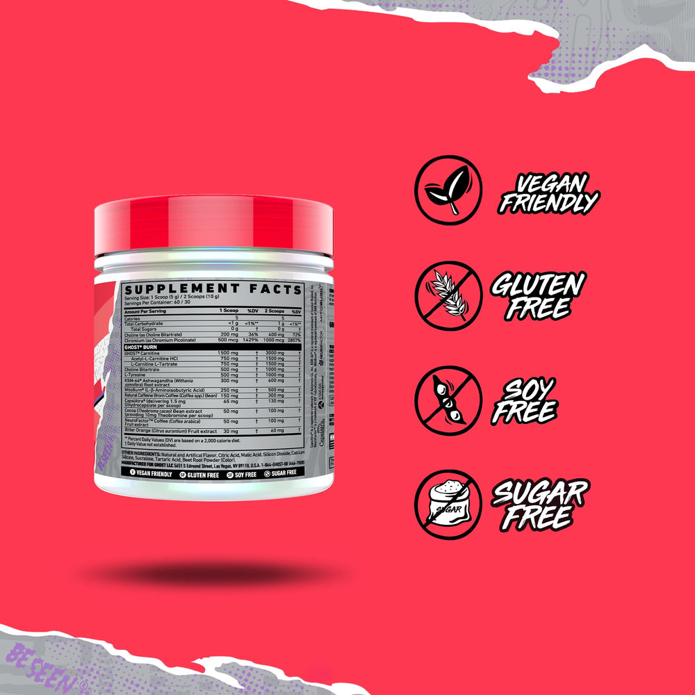 Detalle de etiqueta GHOST con dosis claras y transparencia, confianza en ingredientes
