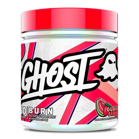 GHOST Burn frontal del envase mostrando diseño y 60 servicios, ideal para energía