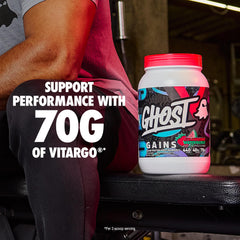 Etiqueta transparente de GHOST Clear Gains destacando dosis y ausencia de mezclas propietarias
