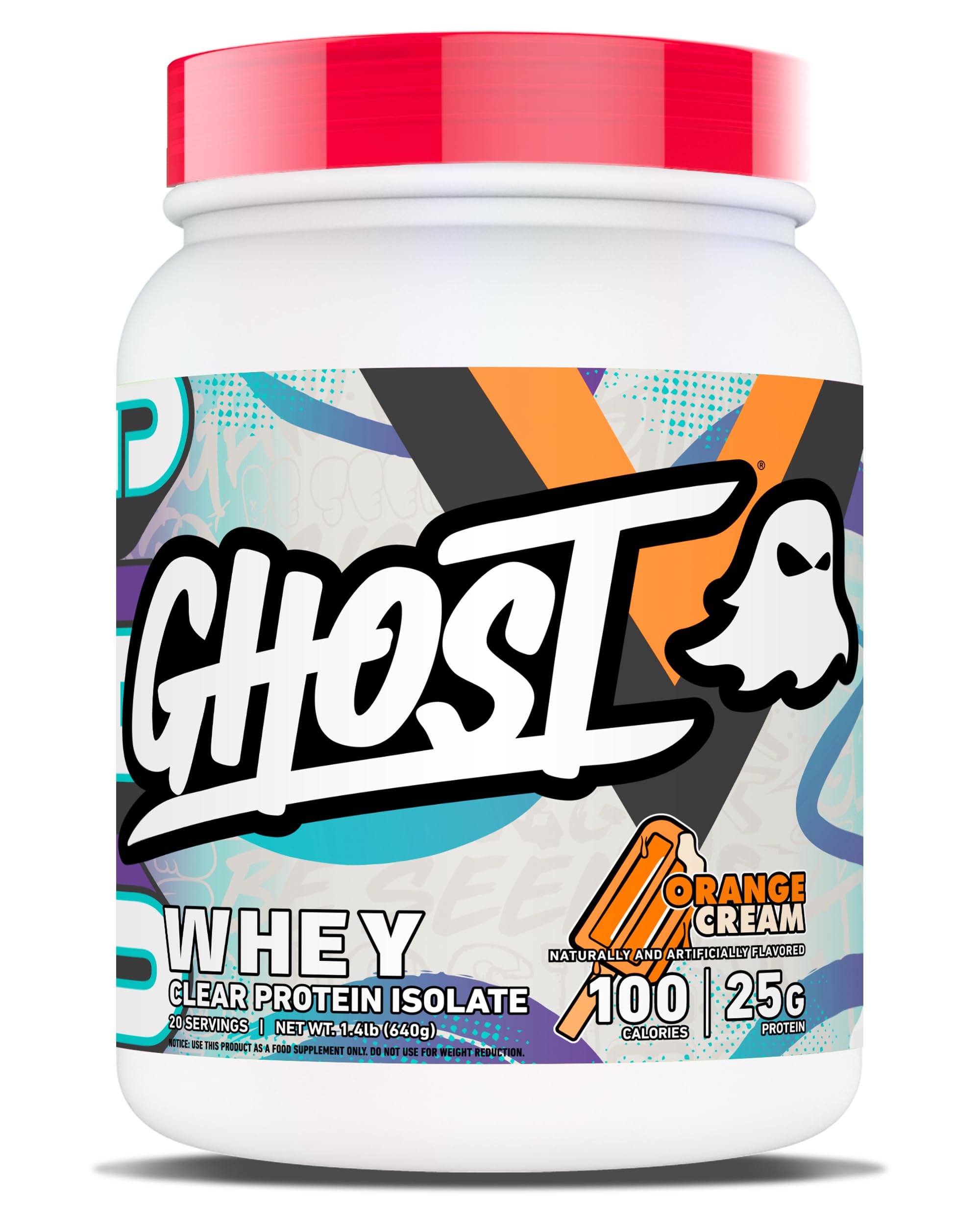 GHOST envase frontal Orange Cream mostrando etiqueta transparente y beneficio claro