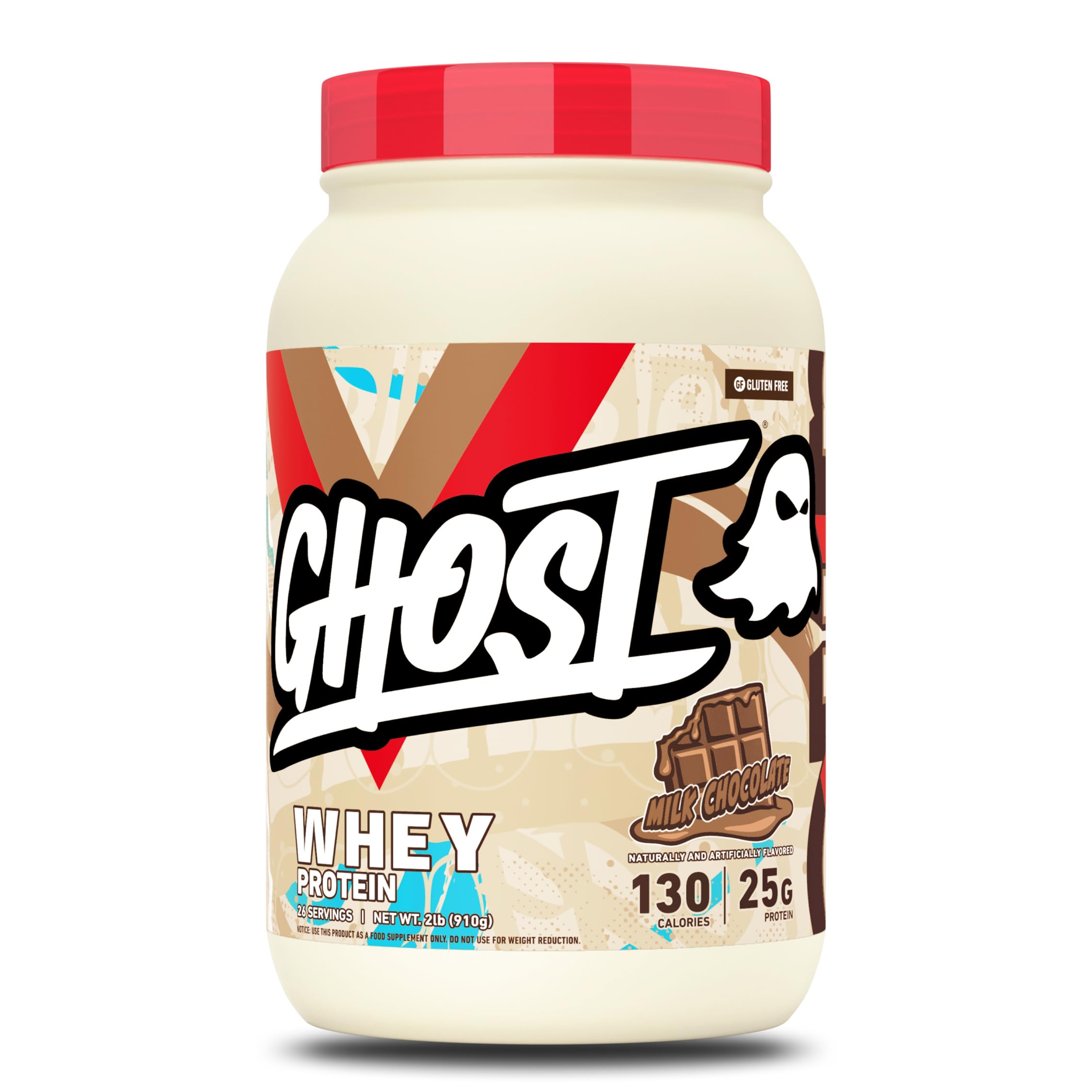 GHOST envase frontal sabor chocolate con leche muestra tamaño y diseño