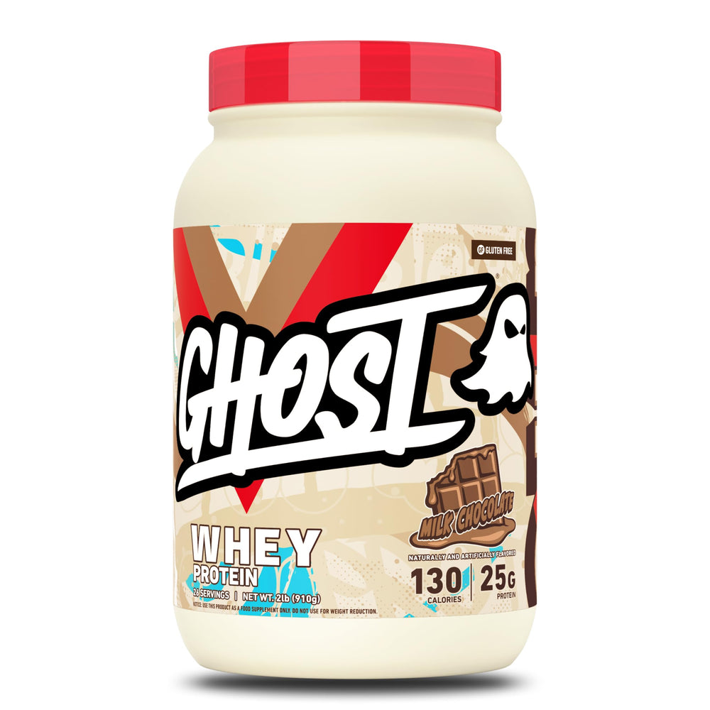 GHOST envase frontal sabor chocolate con leche muestra tamaño y diseño