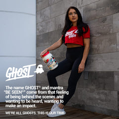 GHOST escena lifestyle en gimnasio promoviendo energía y confianza