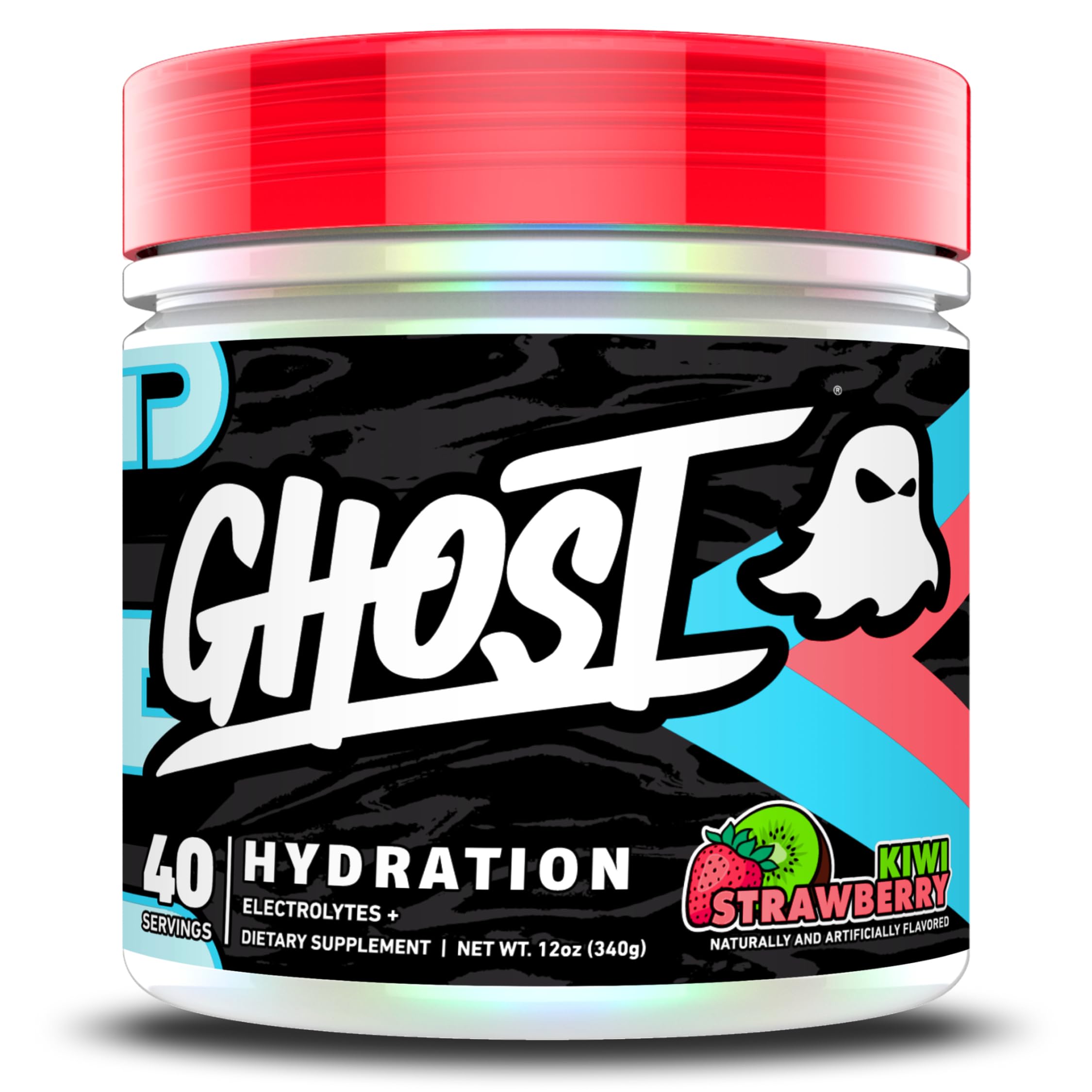 GHOST envase frontal mostrando sabor kiwi strawberry y etiqueta transparente beneficio claridad