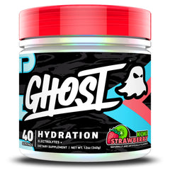 GHOST envase frontal mostrando sabor kiwi strawberry y etiqueta transparente beneficio claridad