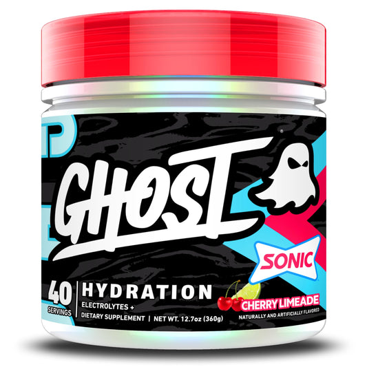 GHOST envase frontal mostrando sabor Sonic Cherry Limeade y fácil identificación
