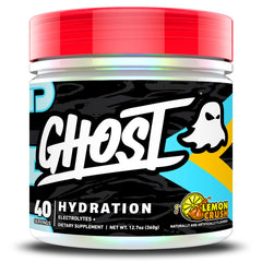 GHOST Hydration Tub vista frontal del envase mostrando aroma Lemon Crush y promesa sin azúcar