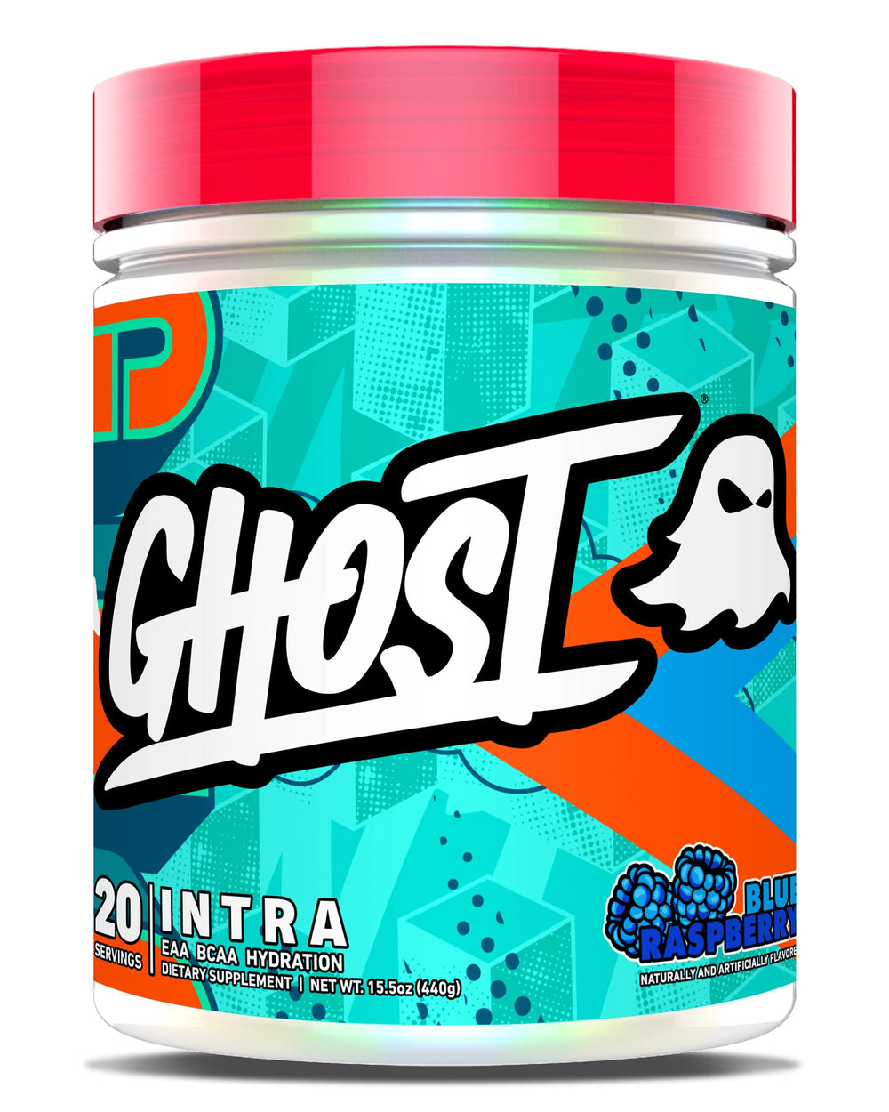 GHOST Intra frontal del envase con sabor Blue Raspberry y diseño claro para identificación