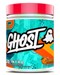GHOST Intra frontal del envase con sabor Orange Squeeze mostrando etiqueta clara y dosis