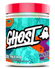 GHOST envase frontal Welch's Grape mostrando la marca y porciones