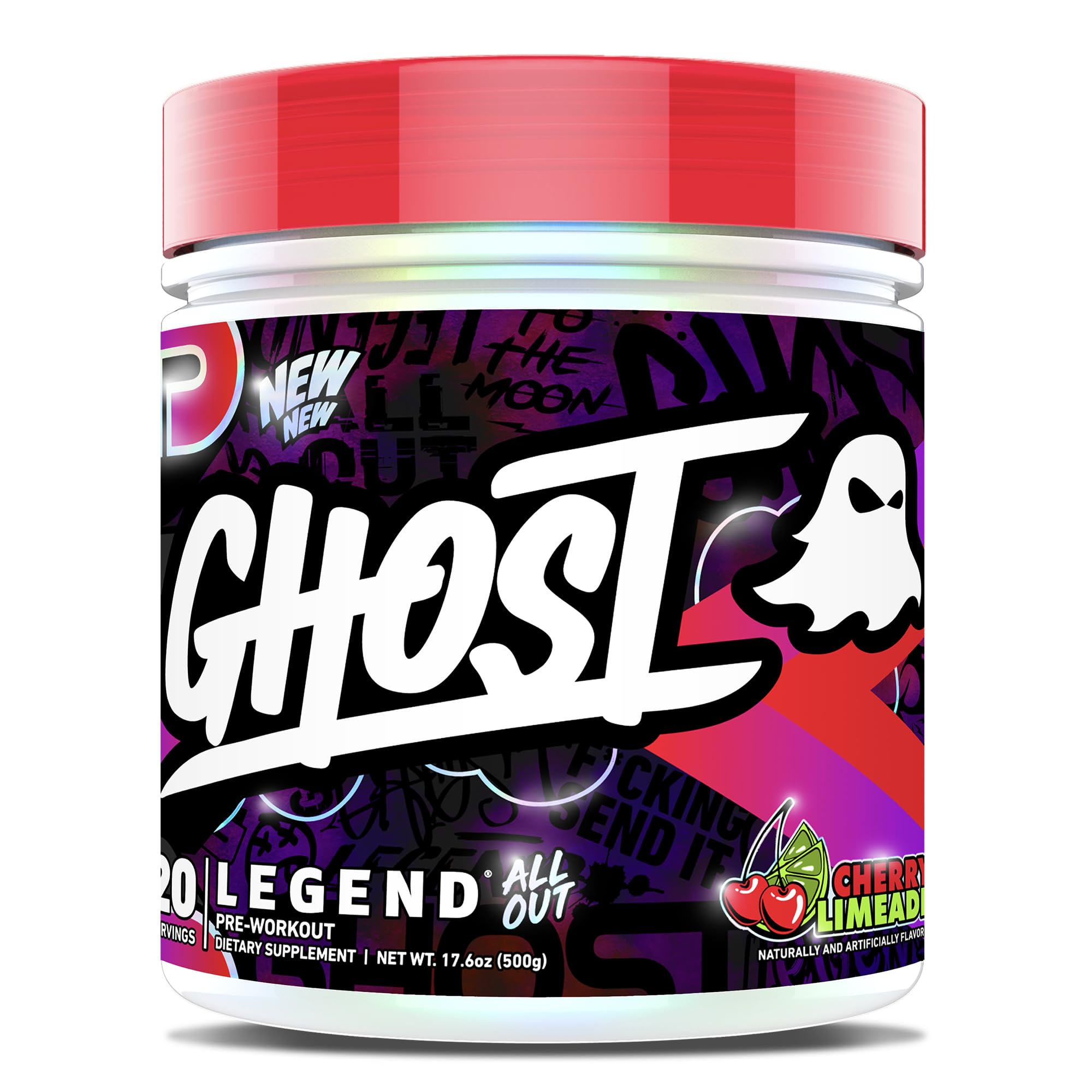 GHOST envase frontal Cherry Limeade mostrando etiqueta transparente y beneficio de dosificación clara