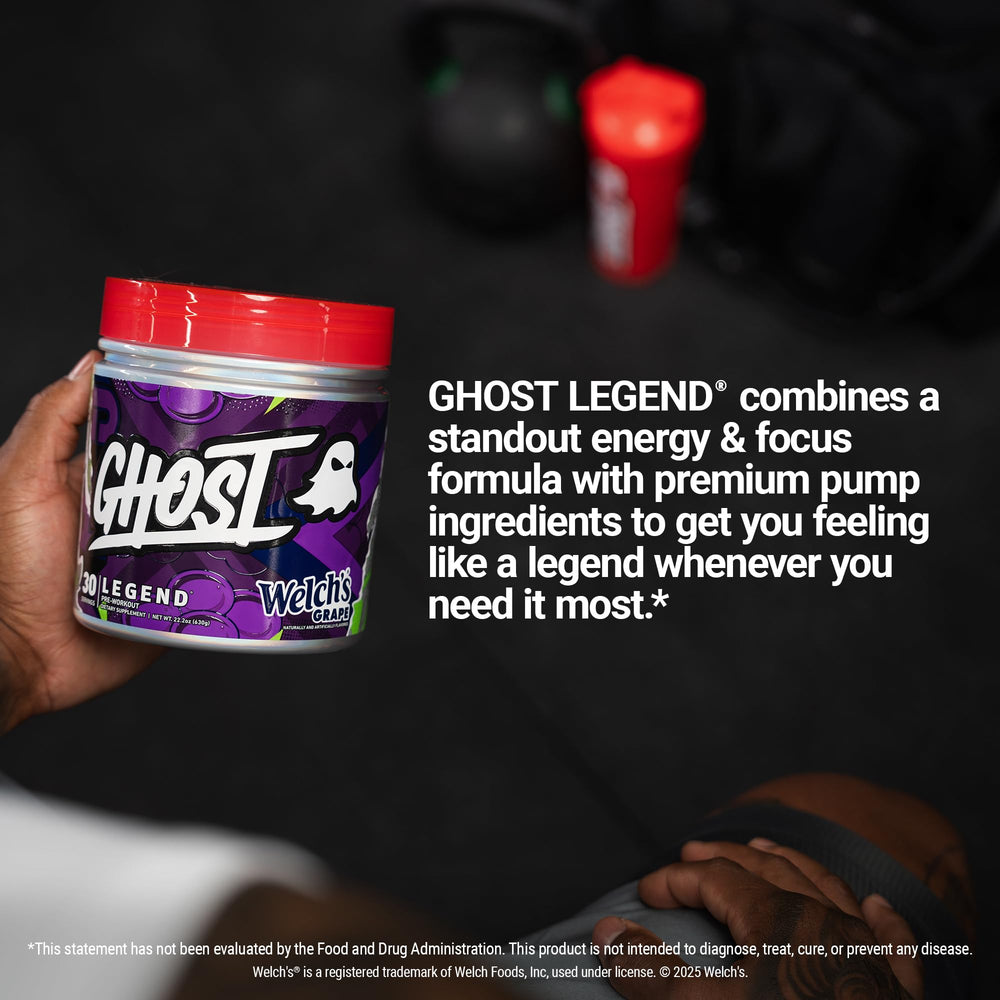 Etiqueta transparente de GHOST Legend mostrando dosis exactas de ingredientes