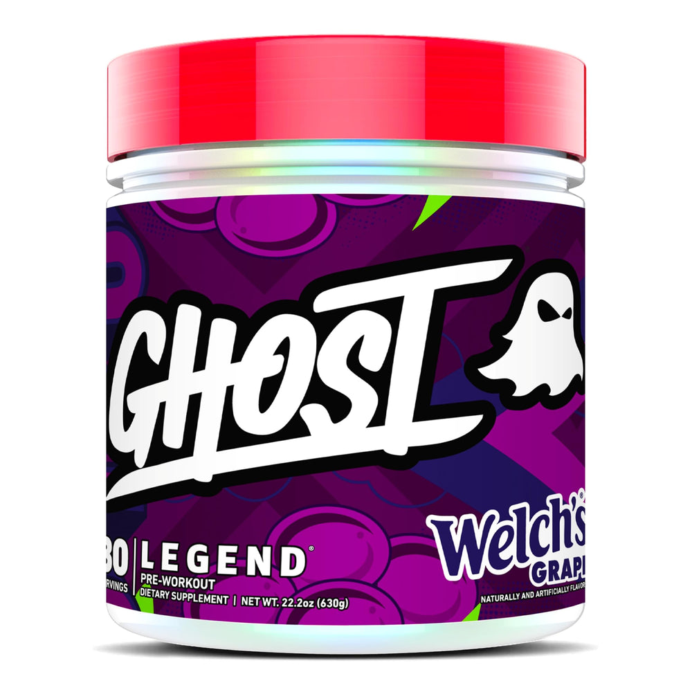 GHOST Legend frente del envase Welch's Grape mostrando diseño y cantidad de 30 servicios