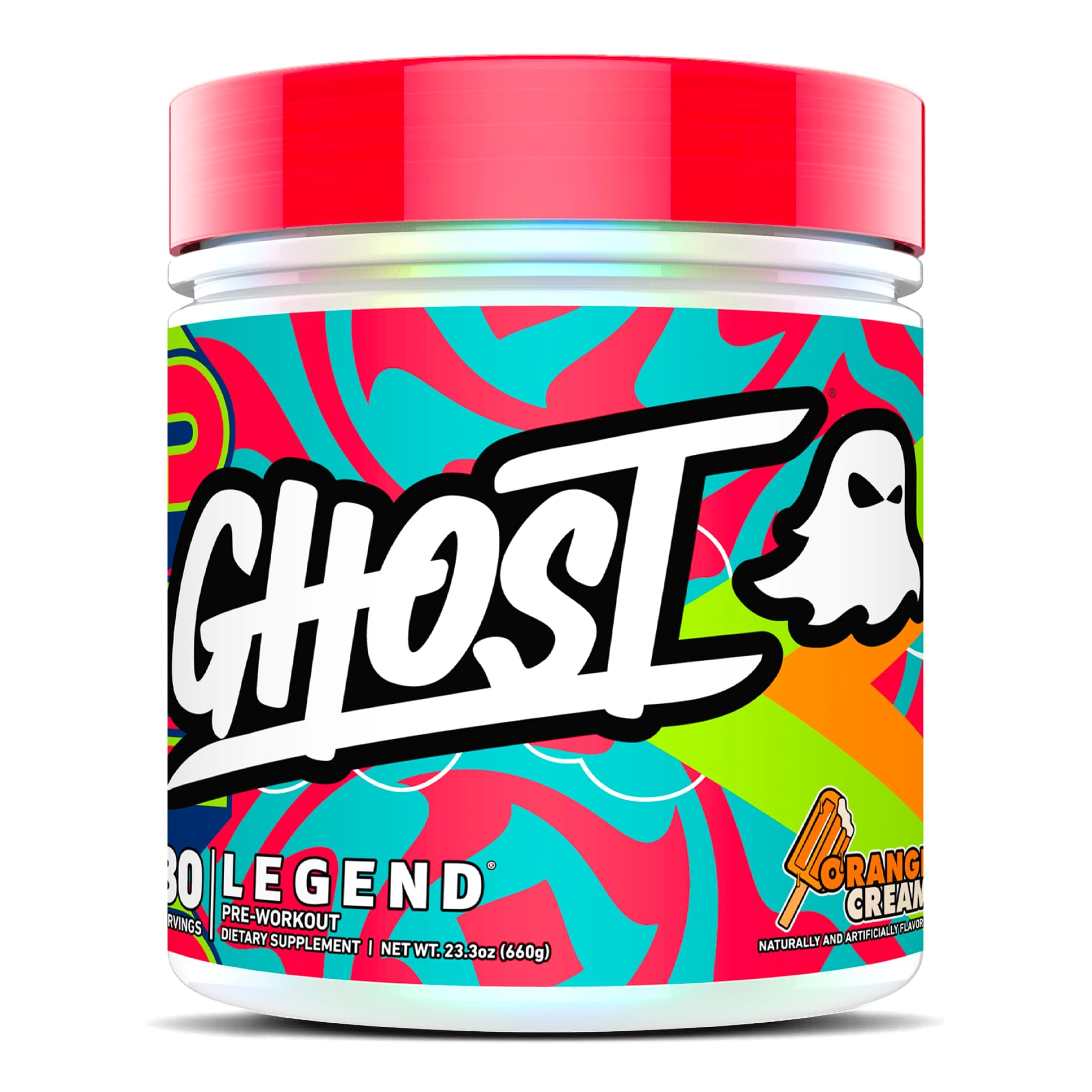 GHOST envase frontal Orange Cream mostrando marca y beneficio de rendimiento