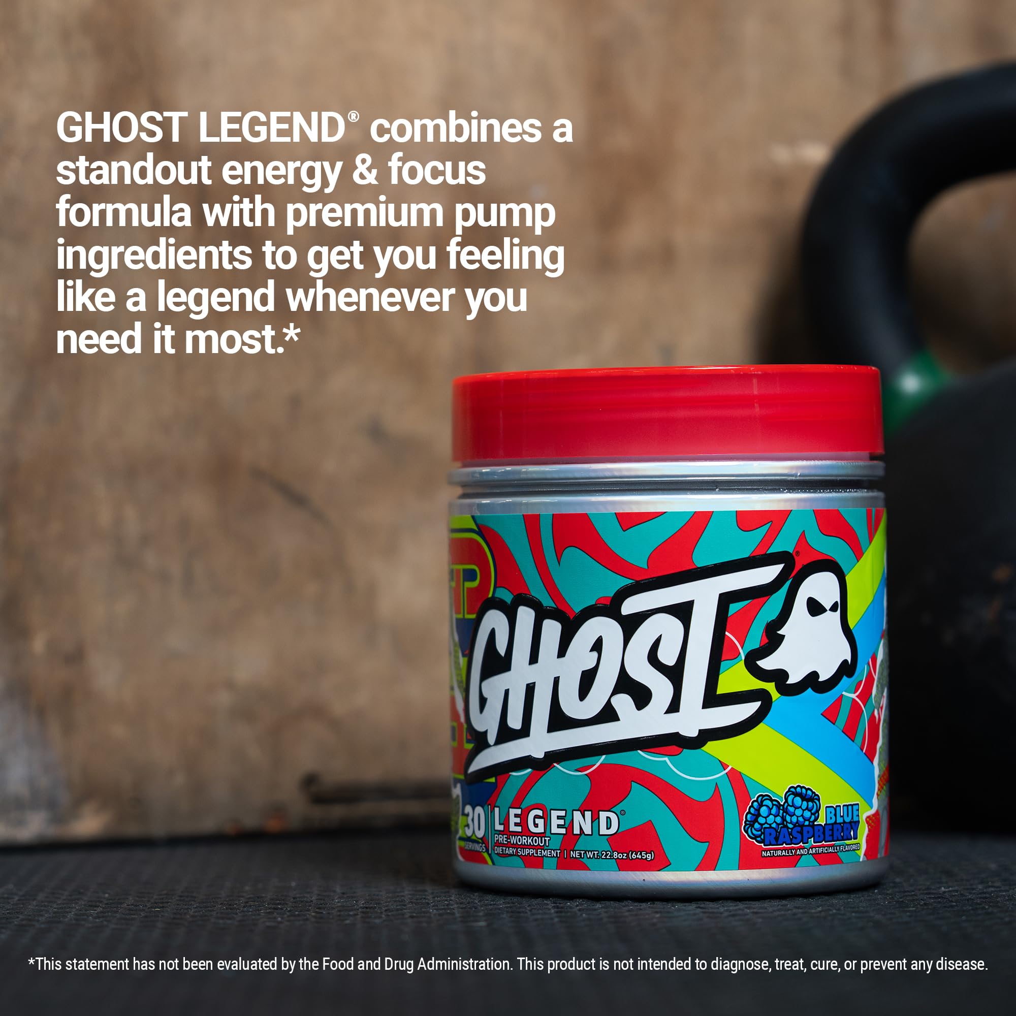 GHOST envase junto a pesa para comparar tamaño y porciones